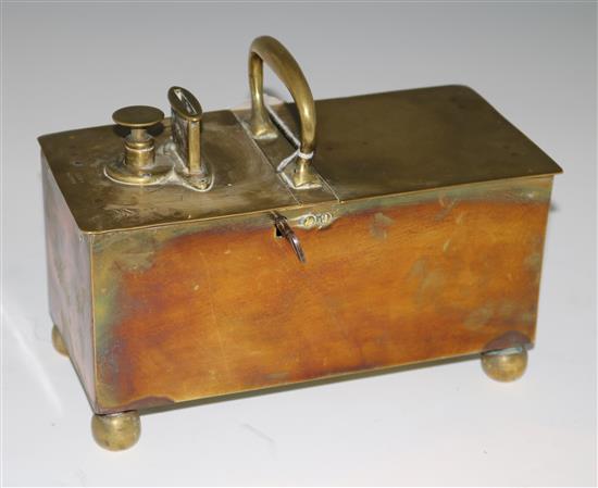 A 19th century Richs Patent brass tavern honesty box, 9.75in.